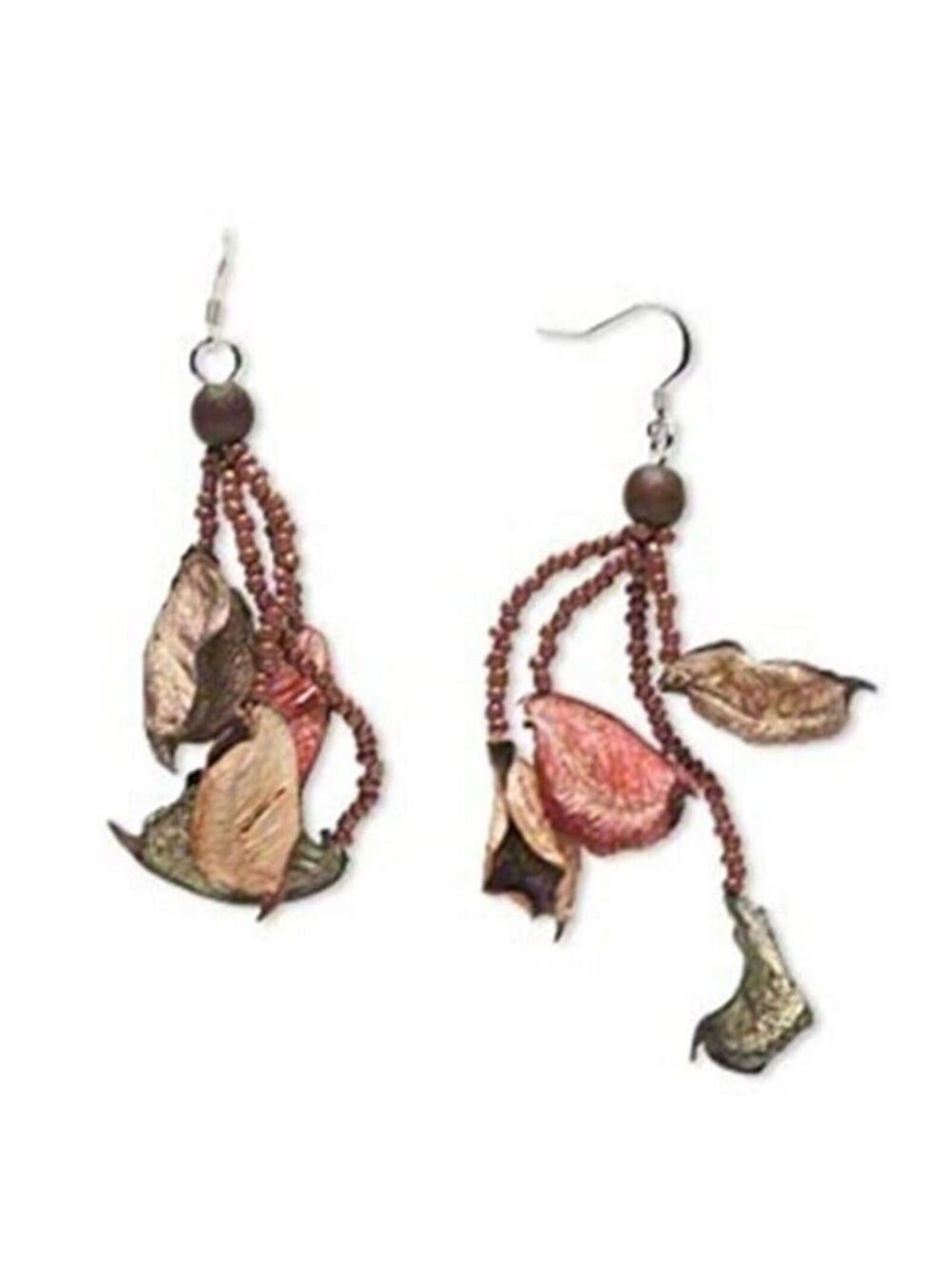 Philippines Palm Wood Cotton Aster Tree Artisan Fall Colors Dangle Earrings